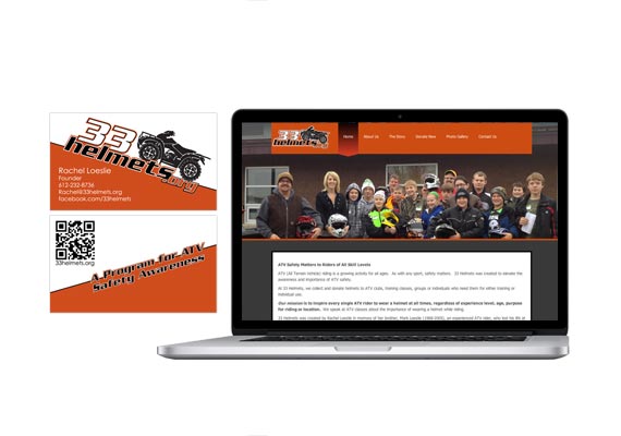 PROJECT: Create a logo, brand identity, and website. <br> CHALLENGE: The client wanted a look that reflected the personality of her sibling who lost his life on an ATV. The site had to be able to accept donations.<br> RESULT: I used orange and black which were his school colors. I used bold, strong lettering to give it a masculine feel. I incorporated Paypal so users could donate. 