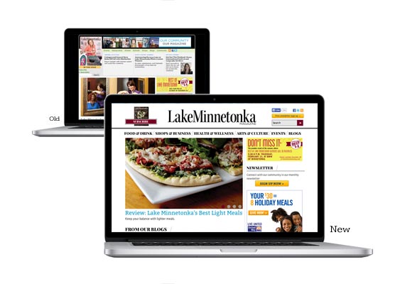 PROJECT: Redesign of the community lifestyle websites <br> CHALLENGE: They wanted a clean design that reflected the look of the print magazines but also covered up for an occasional lack of content. <br> RESULT: I used large headline fonts, increased white-space, and large images to showcase the available content.