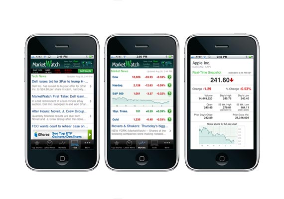 PROJECT: Design a new iPone app to accompany the new website. <br> CHALLENGE: This was the first app the our team created and produced. <br> RESULT: I came up with a user-friendly design that complemented the new website. I also created some features that were incorporated in the Wall Street Journal app.
